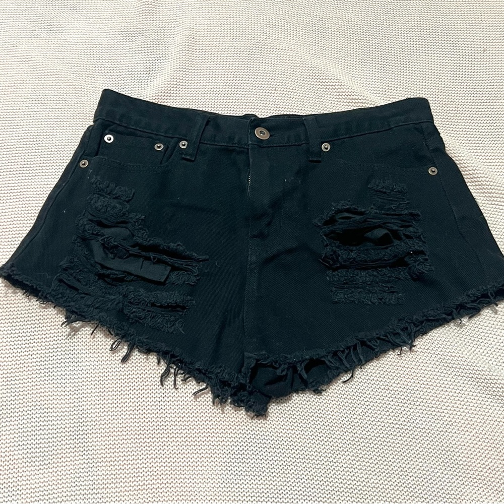 Forever 21 Premium Denim Black Ripped Jean Shorts Jorts Size 28 Grunge Edgy